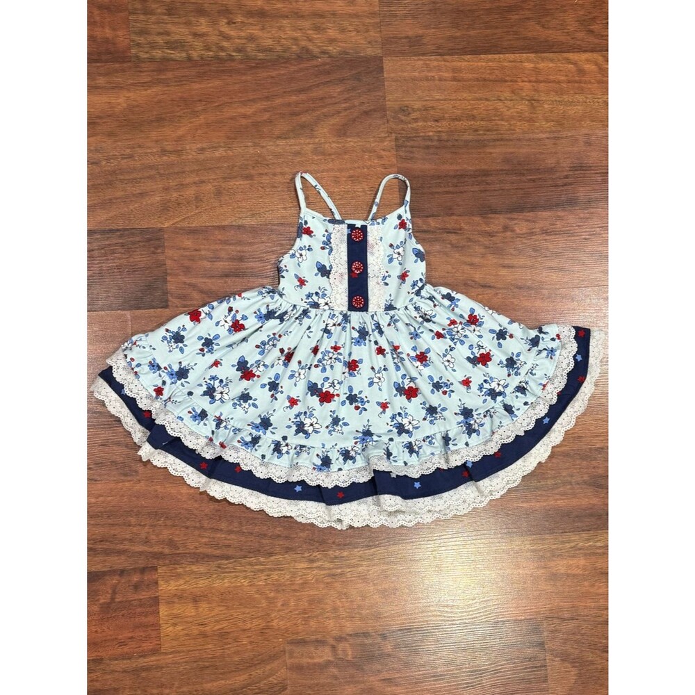 Love, Millie - Light Blue Floral Sundress with Red, White, and Blue Details